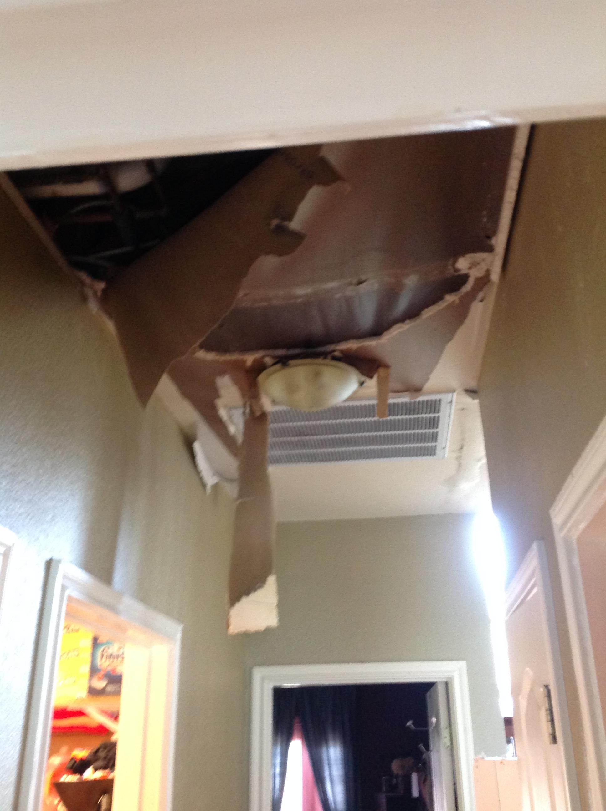 Severe ceiling damage after a large water loss in a home. SERVPRO is Faster to Any Size Disaster.