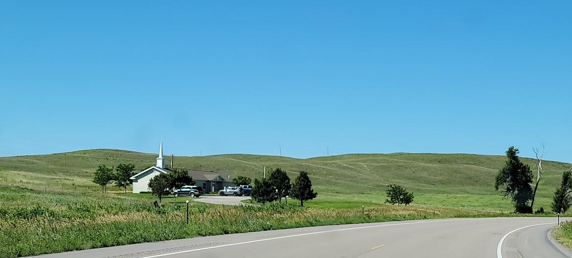 View of the Sandhills church building of The Church of Jesus Christ of Latter-Day Saints.